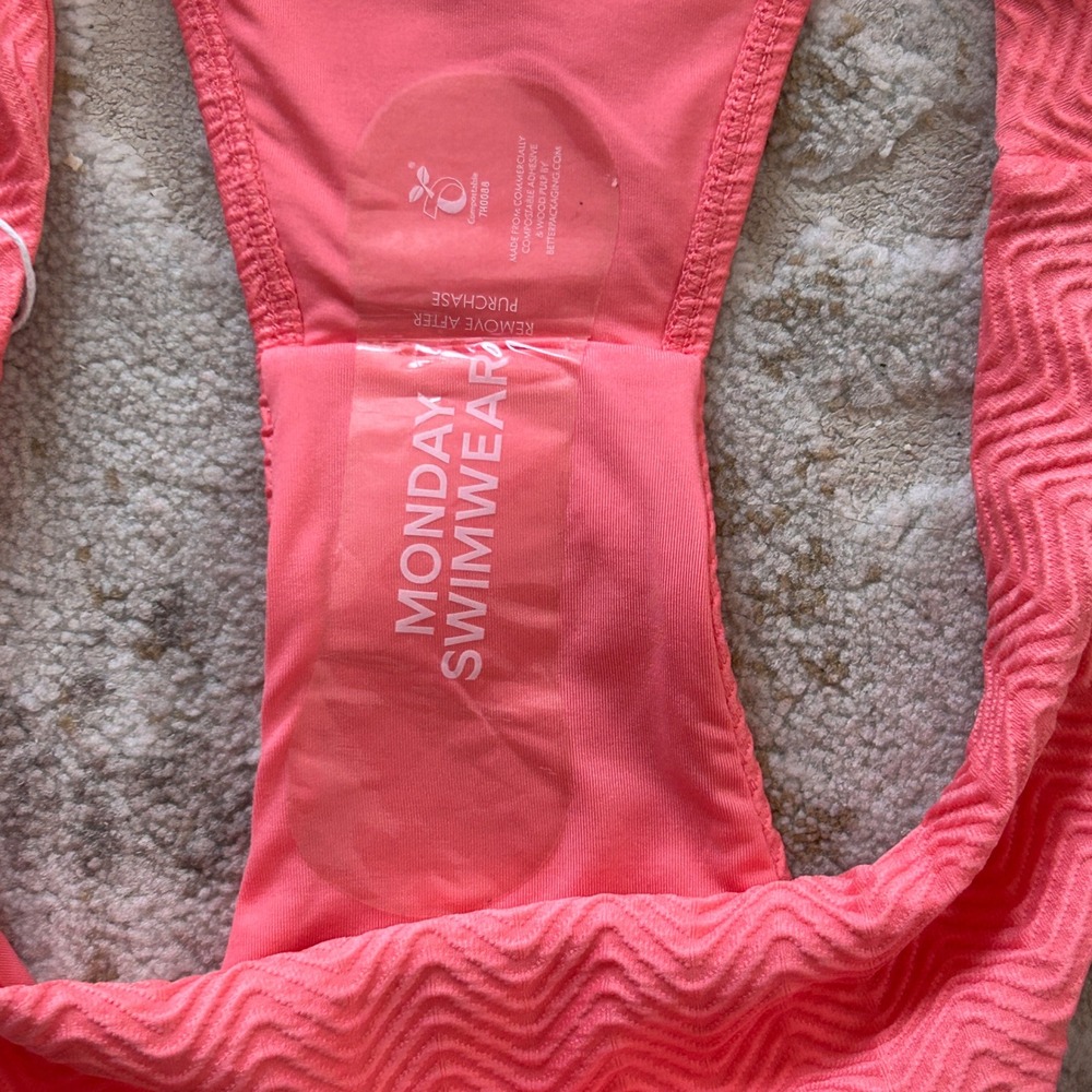 Monday Swimwear Coral Capri Top and Byron Crinkle Mid-rise Cheeky Bikini NWT - V - Picture 3 of 7